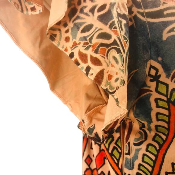 One World Flattering Multi Color Coral Paisley Pop Over Top V Neck Light Weight - Picture 6 of 16
